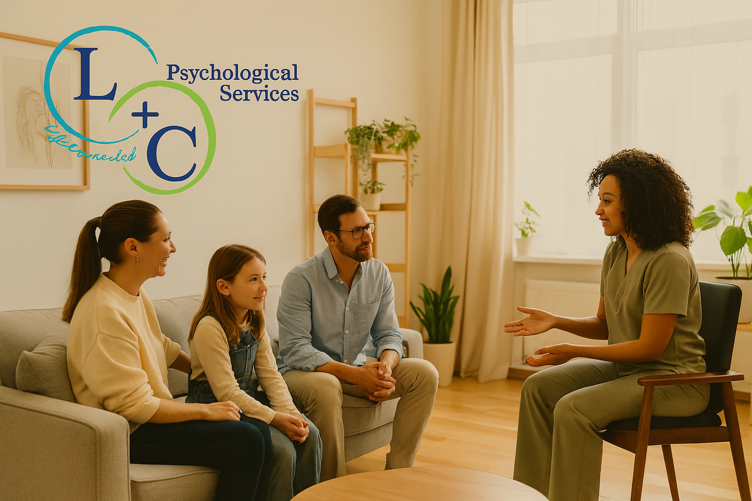 Family meeting with an L+C Psychological Services therapist